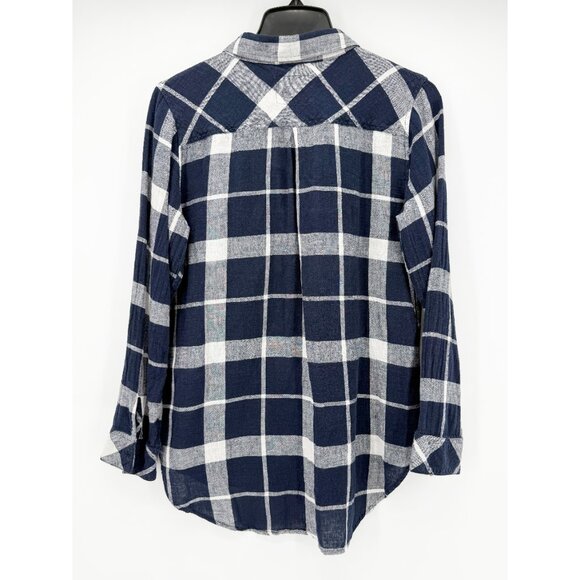 Rails x Free People Charli Linen Blend Plaid Shirt Navy Blue Size S - Picture 4 of 11